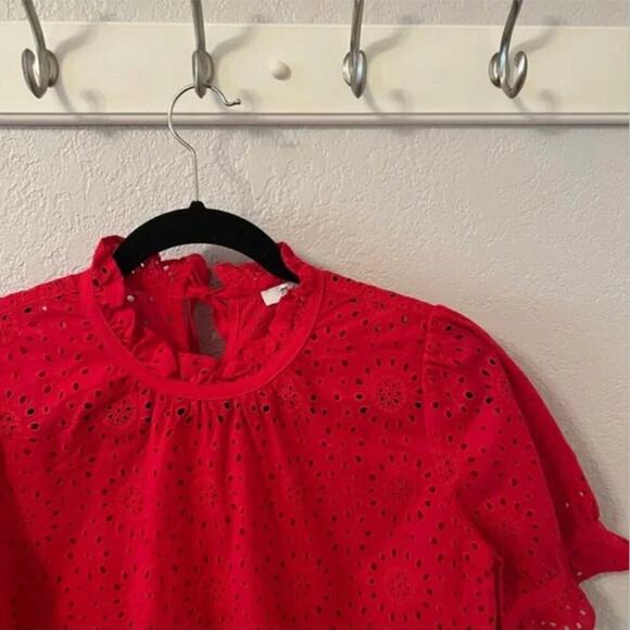 Madewell Embroidered Eyelet Ruffle-Neck Keyhole Top - Picture 4 of 7
